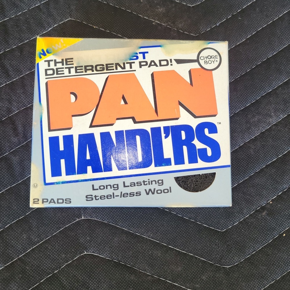 Vintage CHORE BOY, PAN HANDL'RS No Rust Detergent Pad, Steel-less Wool, Airwick